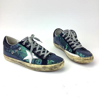 133 GOLDEN GOOSE Superstar Green/Blue Sequin Sneakers Size 41