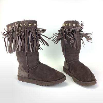 150 JIMMY CHOO x UGG Sora Fringe Brown Suede Boots Size 9