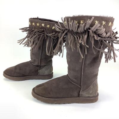 150 JIMMY CHOO x UGG Sora Fringe Brown Suede Boots Size 9