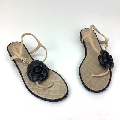 152 CHANEL Camellia T-Strap Sandals Size 41 1/2