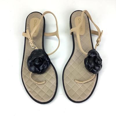 152 CHANEL Camellia T-Strap Sandals Size 41 1/2