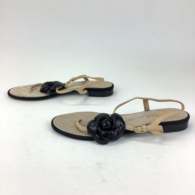 152 CHANEL Camellia T-Strap Sandals Size 41 1/2