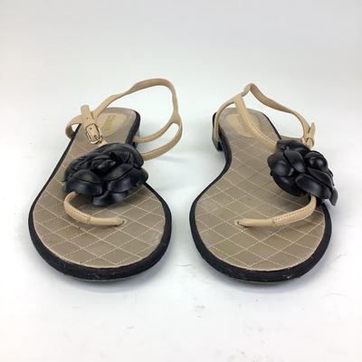 152 CHANEL Camellia T-Strap Sandals Size 41 1/2