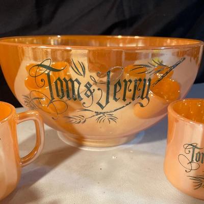 Peach Lusterware Tom & Jerry bowl & cups