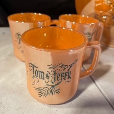 Peach Lusterware Tom & Jerry bowl & cups