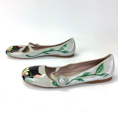 162 MIU MIU Cat Print Mary Jane Patent Leather Ballet Flats Size 41