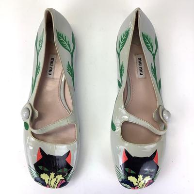 162 MIU MIU Cat Print Mary Jane Patent Leather Ballet Flats Size 41