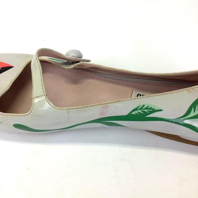162 MIU MIU Cat Print Mary Jane Patent Leather Ballet Flats Size 41
