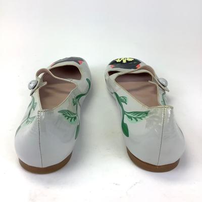 162 MIU MIU Cat Print Mary Jane Patent Leather Ballet Flats Size 41