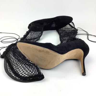 163 MANOLO BLAHNIK Black Suede/Laced Knee High Heels Size 41