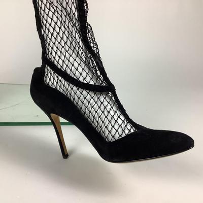 163 MANOLO BLAHNIK Black Suede/Laced Knee High Heels Size 41