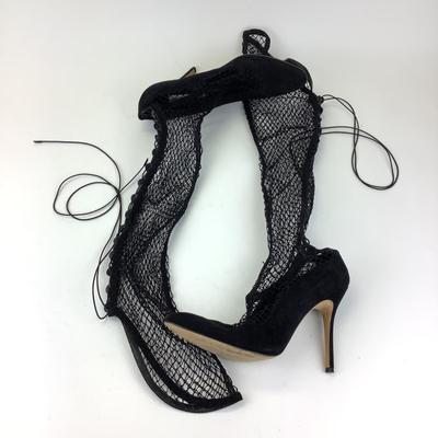 163 MANOLO BLAHNIK Black Suede/Laced Knee High Heels Size 41