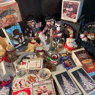 Christmas decor w/glass trees, lanterns, etc