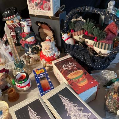 Christmas decor w/glass trees, lanterns, etc