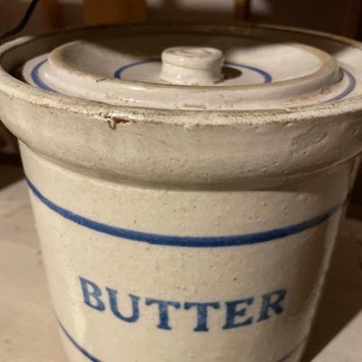 Vintage butter crock with handle