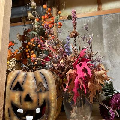 Large lot of faux flowers and baskets