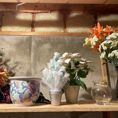 Large lot of faux flowers and baskets