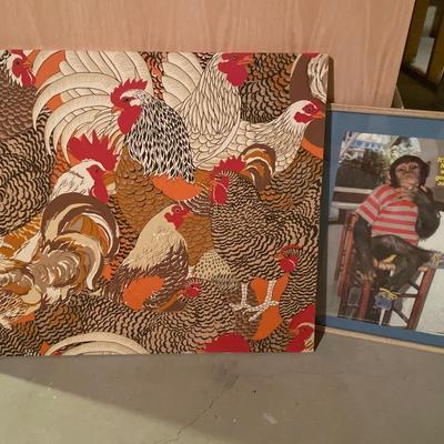 Roosters and monkey decor