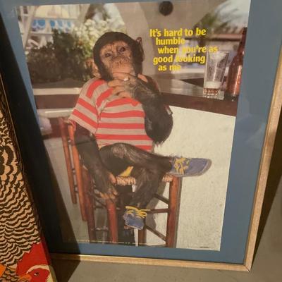 Roosters and monkey decor