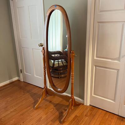 Oval Cheval Wood Framed Floor Mirror