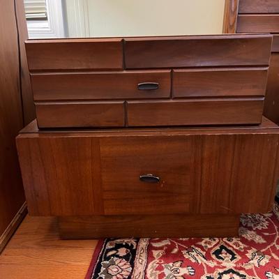 2 Vintage Bedside Tables Nightstands - Early 70's w. MCM Brutalist Style