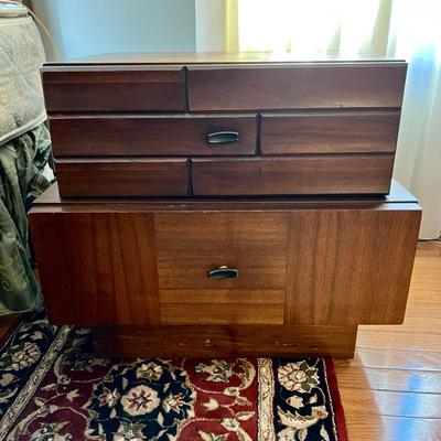 2 Vintage Bedside Tables Nightstands - Early 70's w. MCM Brutalist Style