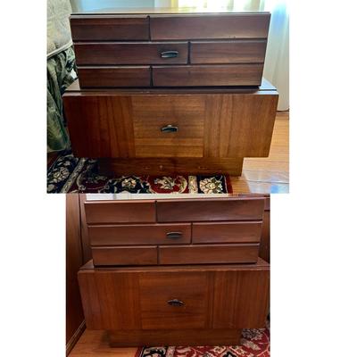 2 Vintage Bedside Tables Nightstands - Early 70's w. MCM Brutalist Style