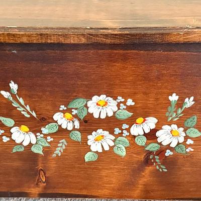 Vintage Handmade Solid Wood Trunk with Painted Floral Design