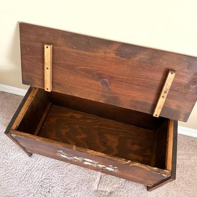Vintage Handmade Solid Wood Trunk with Painted Floral Design