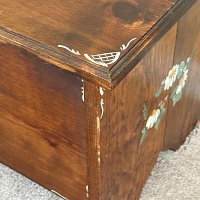 Vintage Handmade Solid Wood Trunk with Painted Floral Design