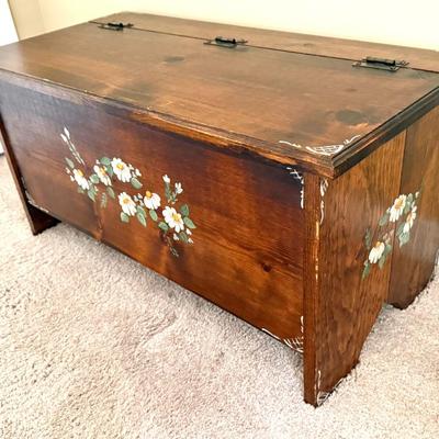 Vintage Handmade Solid Wood Trunk with Painted Floral Design
