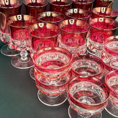 Set of Vintage Tiffin Franciscan Kings Crown Red Glasses and Desert Bowls