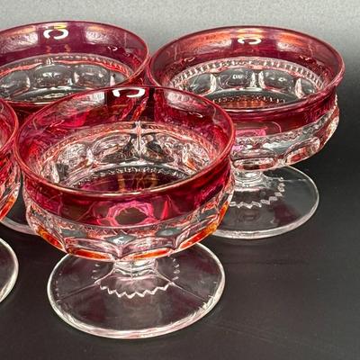 Set of Vintage Tiffin Franciscan Kings Crown Red Glasses and Desert Bowls