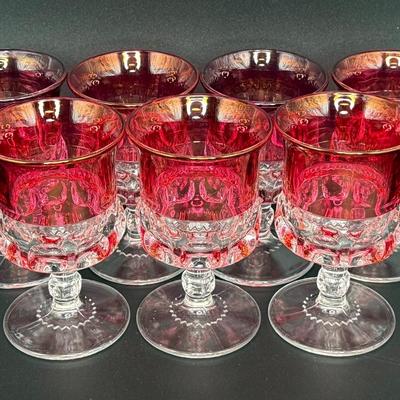 Set of Vintage Tiffin Franciscan Kings Crown Red Glasses and Desert Bowls