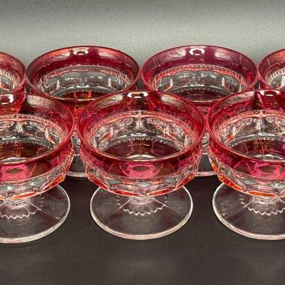 Set of Vintage Tiffin Franciscan Kings Crown Red Glasses and Desert Bowls