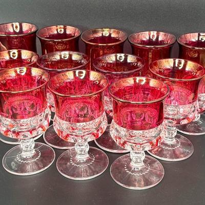 Set of Vintage Tiffin Franciscan Kings Crown Red Glasses and Desert Bowls