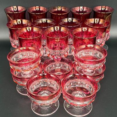 Set of Vintage Tiffin Franciscan Kings Crown Red Glasses and Desert Bowls