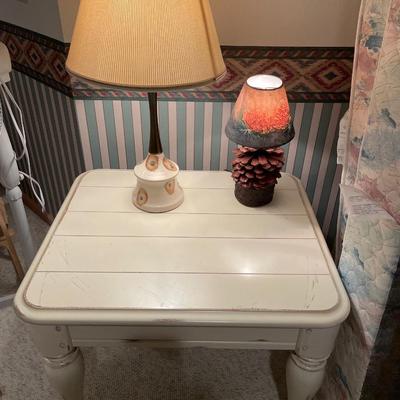 Acorn lamp and porcelain base lamp with cream table