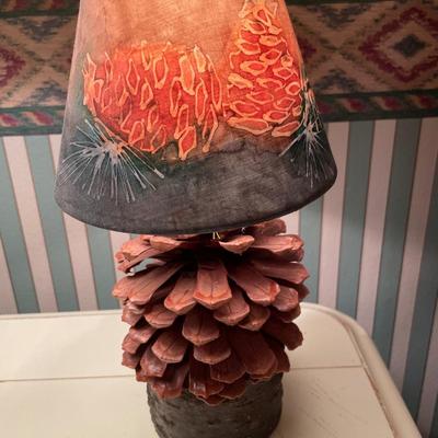 Acorn lamp and porcelain base lamp with cream table