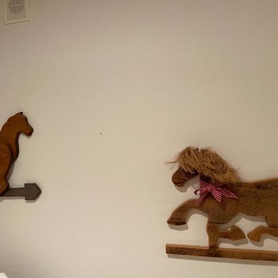 Rocking horse and wood sleigh decor