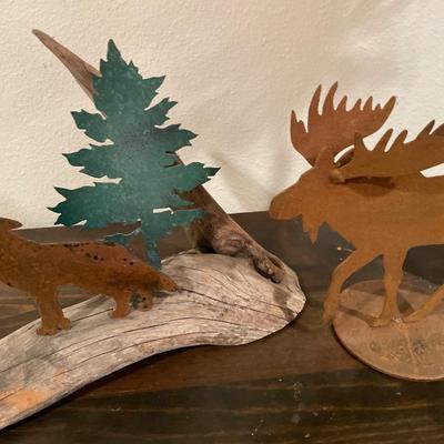 Metal moose and wolf decor