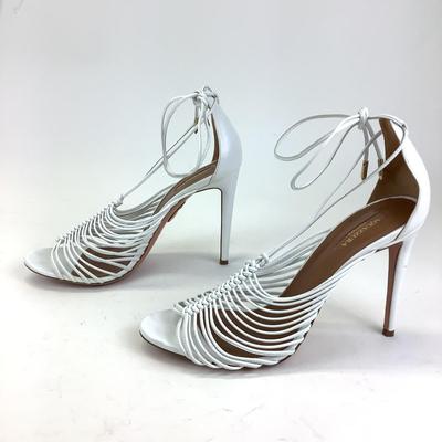 171 AQUAZZURA FIRENZE White Leather Strap Heel Sandals Size 41