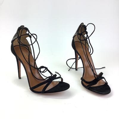 173 AQUAZZURA FIRENZE Black Suede Strappy Heel Sandals Size 41