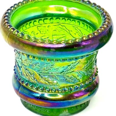 Set of 2 Joe St. Clair Vintage Iridescent Carnival Glass Toothpick Holders