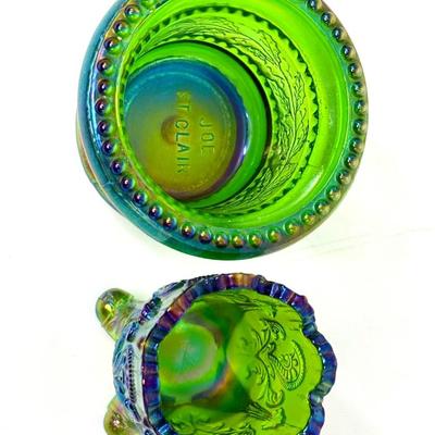 Set of 2 Joe St. Clair Vintage Iridescent Carnival Glass Toothpick Holders