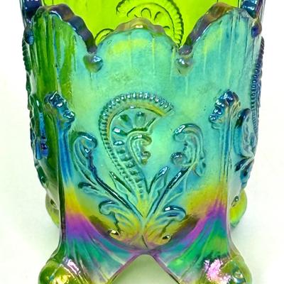 Set of 2 Joe St. Clair Vintage Iridescent Carnival Glass Toothpick Holders