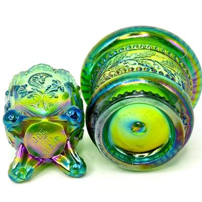 Set of 2 Joe St. Clair Vintage Iridescent Carnival Glass Toothpick Holders