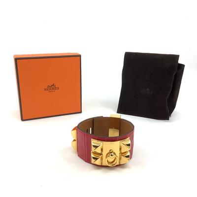 186 HERMÈS Paris Collier De Chien Red Alligator Bracelet