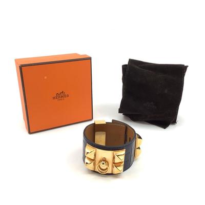 187 HERMÈS Paris Collier De Chien Blue Alligator Bracelet