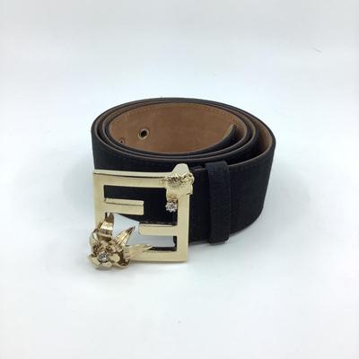 190 FENDI Leather Belt Gold Floral Buckle Size 95/38